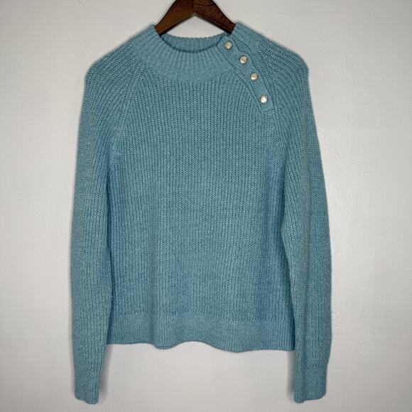 J. Crew Sweaters - J Crew Sweater Womens Large Blue Button Shoulder Pullover Knit Cozy Soft Top